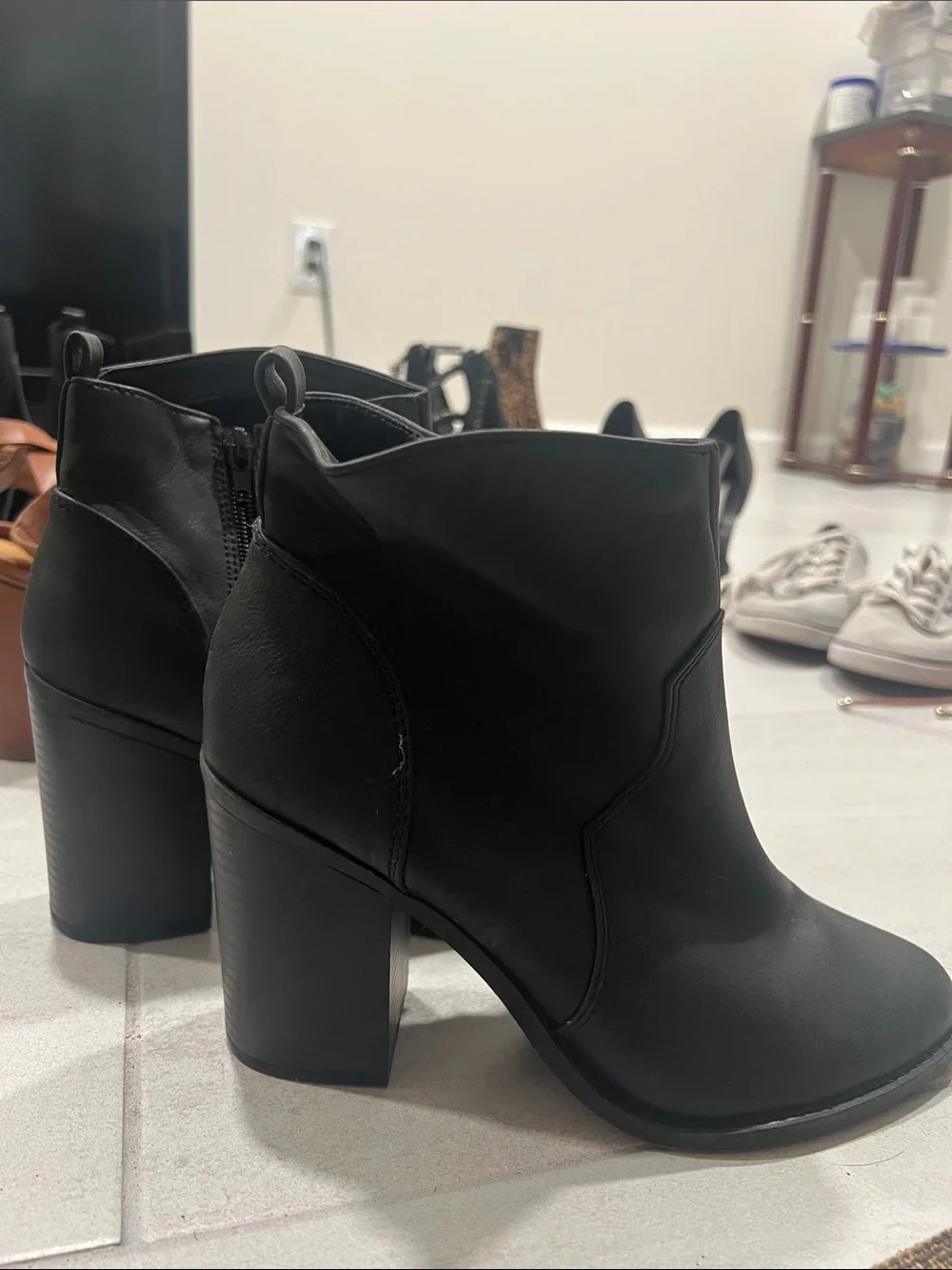 Women's Black Leather Ankle Boots - Sleek Zip Detail